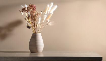 Minimalist Dried Flower Arrangement In Ceramic Vase