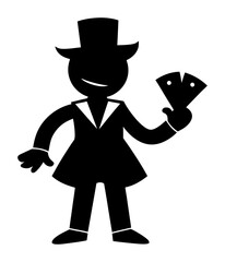 Vector art of black silhouette of a gentleman character with a top hat and fan