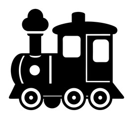 Vector art of black silhouette of a cartoon train with smoke