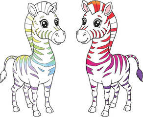 PrintCute colorful zebra illustration, rainbow striped zebra cartoon, adorable animal drawing, creative wildlife artwork, fantasy zebra design, unique children’s coloring art