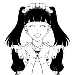 笑顔で喜ぶメイドカフェの女の子のイラスト