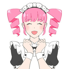 笑顔で喜ぶメイドカフェの女の子のイラスト