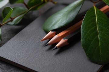 Obraz premium Bright Coral Desk, Notebook, and Pencil