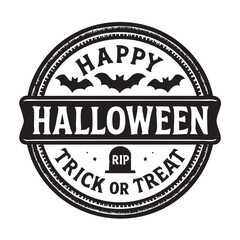 Obraz premium A circular halloween emblem with bats a tombstone and festive text