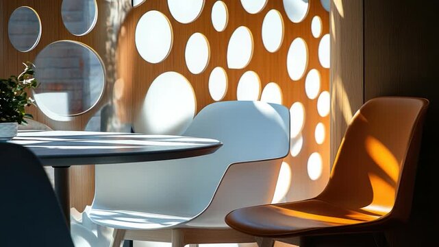 A simple interior setting with a table and two chairs