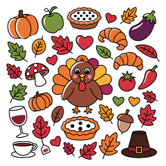 Thanksgiving Doodle Icons Set Cute Fall and Harvest Clipart Collection