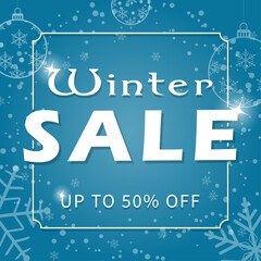 Winter sale text vector banner design. Background for Christmas shopping promo discount price.