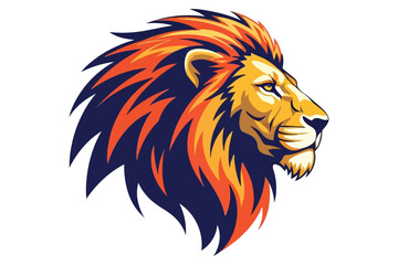Vector art of vibrant lion head illustration with fiery mane, , symbolizing courage, strength, and leadership in a bold and dynamic design