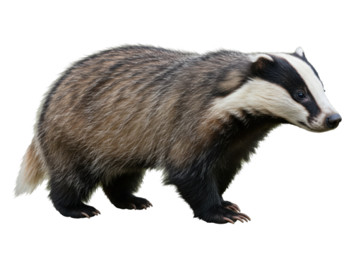 Isolated European badger, badger portrait in studio shot with neutral lighting, mammal