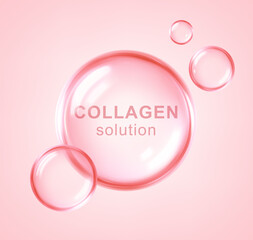 Collagen solution. Collagen serum or essence drops. Medical and scientific concepts. Skin care cosmetics solution. Vector illustration