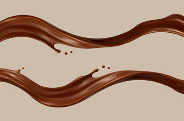 Realistic chocolate splash waves. Dessert and confectionery concept. Vector illustration
