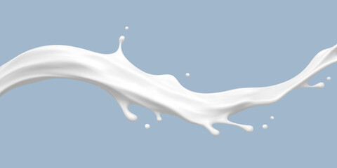 Realistic milk splash wave on blue background. Vector dairy concept