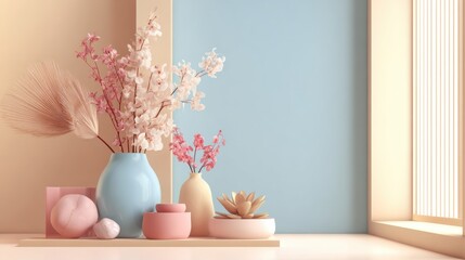 Elegant floral arrangement in soft pastels cozy interior still life modern aesthetic bright natural light