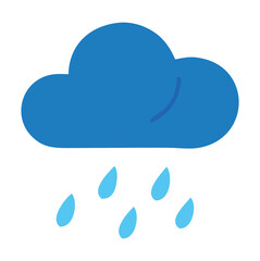 Cloud computing concept icon illustrating data and technology via a cloud and rain symbol on a blue background