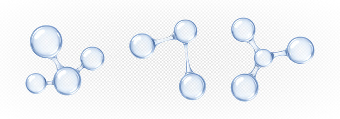 Blue glass chemical molecules. 3D abstract molecular structures. Vector illustration