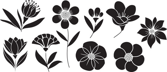 flower silhouette vector, black flower clipart, floral shape art, botanical flower design, minimal floral svg, garden flower artwork, decorative bloom illustration, natural plant shapes, floral decor 