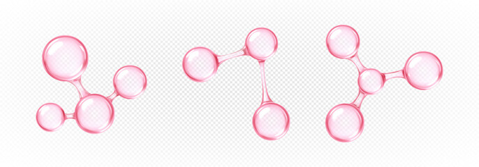 Pink glass chemical molecules. 3D abstract molecular structures. Vector illustration