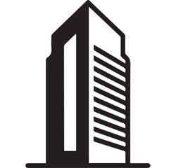 Stylized Silhouette of Tall Building with Circle and Vertical Element
