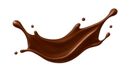 Realistic chocolate splash with drops. Dessert and confectionery concept. Vector illustration