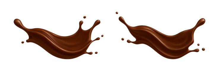 Realistic chocolate splashes. Dessert and confectionery concept. Vector illustration