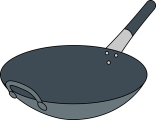 Illustration of a traditional wok with handle against a black background
