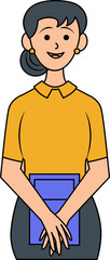 Illustration of a cheerful woman holding a file in a professional setting