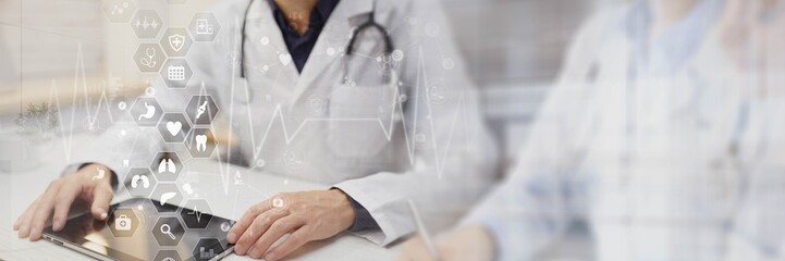 Healthcare and Medical Diagnostics Illustrated on a Virtual Screen.