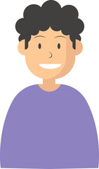 Cartoon illustration of a young man with curly hair and purple shirt portrait