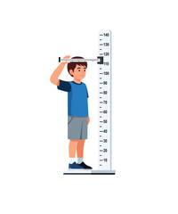 Boy Measuring Height with Stadiometer – Vector Illustration