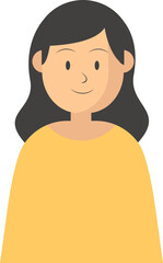 Illustration of a friendly woman with dark hair and yellow shirt on black background