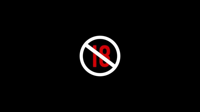 18+ not allowed icon. No under 18 sign icon animation. on the black background 18+ sign. Neon line number with glowing circle. 18+ age restriction sign from letters. No under 18 sing icon animation