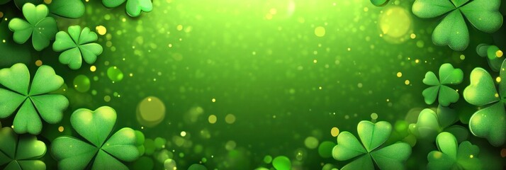 Green Shamrocks and Festive St Patricks Day Background