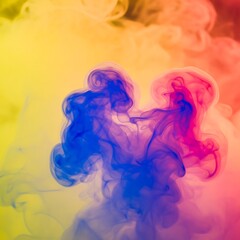 Vibrant abstract smoke design with dynamic colors of yellow blue and red creating depth