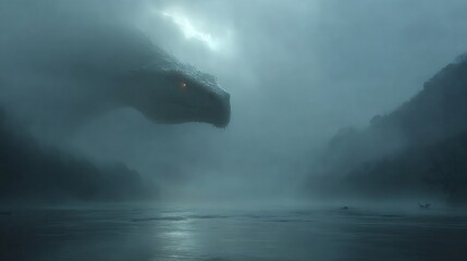 Majestic dragon emerging from misty waters, a scene of fantasy and adventure, perfect for book covers and cinematic concept art inspiration