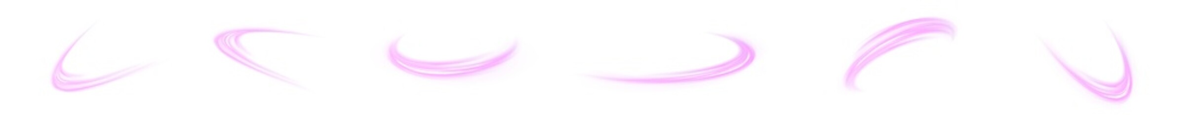 Set of glowing purple swirls and curved lines on a transparent background. Light overlays and abstract energy effects.