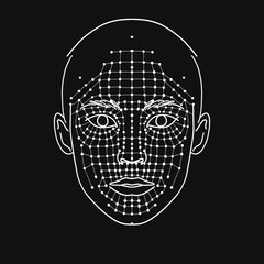 Abstract line art of human face with biometric recognition grid. Suitable for technology, AI, security and identification themes