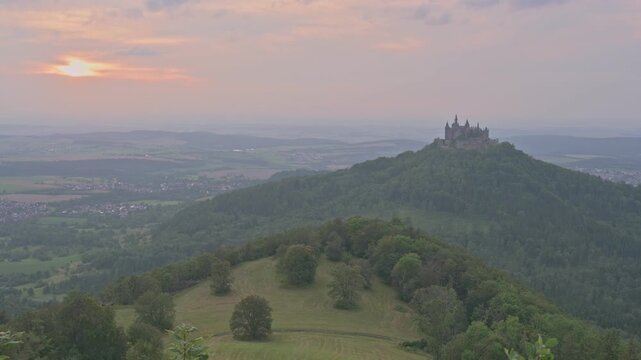 Evening View of Hohenzollern Castle near the small town of Hechingen - Germany