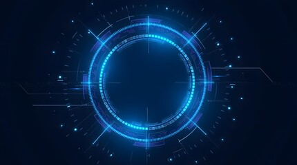 Obraz premium A futuristic blue circular HUD interface on a dark background. Abstract technology concept representing data analysis, science fiction, or a digital portal.