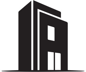 Abstract black silhouette of a stylized building with a window