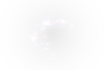 White electricity energy sphere: bright lightning bolt, plasma spark at center — sci-fi digital element. PNG overlay, transparent, for vivid strike, flash, burst effects in photos.