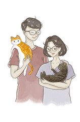  Cute Couple with their cats