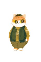  Cute Chubby Cat in Sweater and Vest