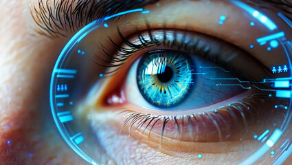 Human eye with futuristic blue digital interface image