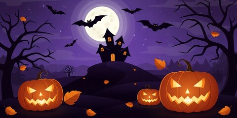 Mystical Halloween Wallpaper with Haunted House and Pumpkins