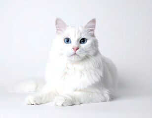 Obraz premium White cat, long fur, blue eyes, studio shot
