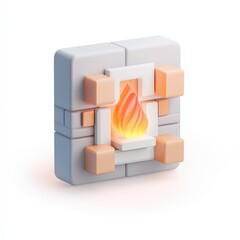 Firewall Security Icon 3D with Flame