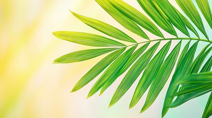 Close-up of Green Palm Leaf with Soft Background, Ideal for Nature and Tropical Themes, Serenity and Freshness