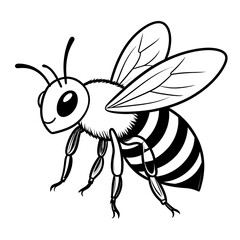 Illustration of a bee with black stripes and transparent wings.