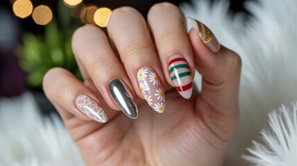 Stylish Nail Art Collection with Daisies Stripes Chrome Gold Designs Beauty
