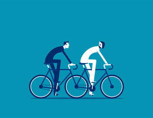 AI connection. Man and robot riding a tandem bike